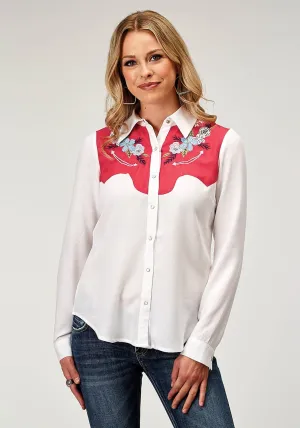 Roper Womens Retro Floral Yokes White 100% Rayon L/S Shirt Minimal Seam Construction Roper Womens Retro Floral Yokes White 100% Rayon L/S Shirt Camouflage Style