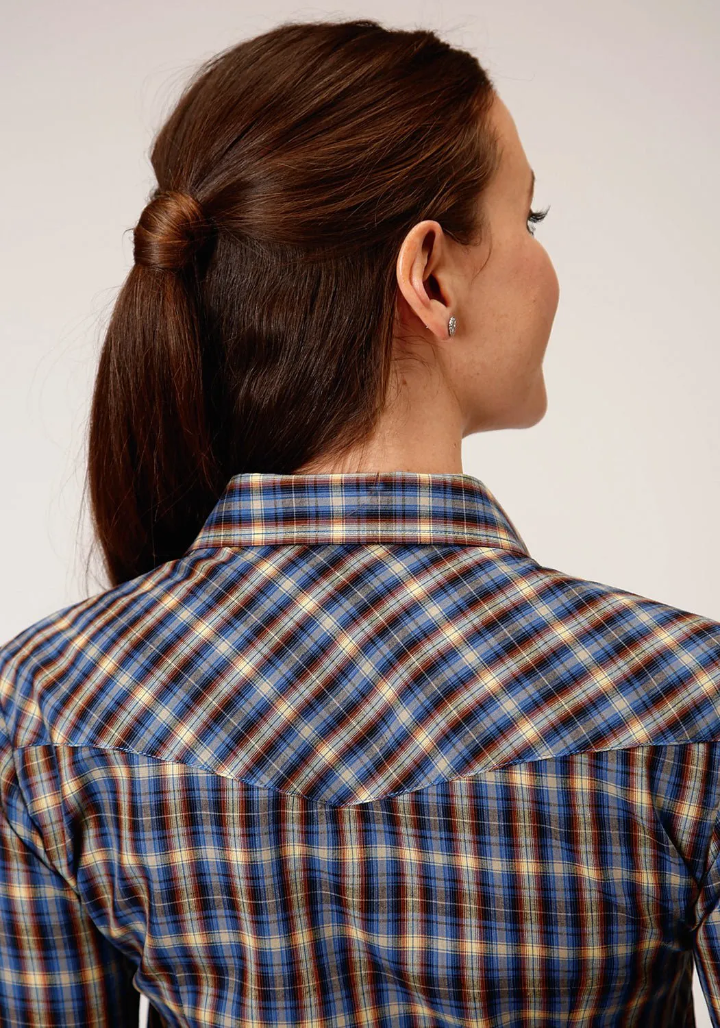 Everyday Neutral Roper Womens Royal/Yellow Cotton Blend Plaid L/S Snap Shirt