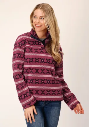 Roper Womens Rusty Aztec Red Polyester Fleece Jacket Versatile Style Modern Couple Look Roper Womens Rusty Aztec Red Polyester Fleece Jacket