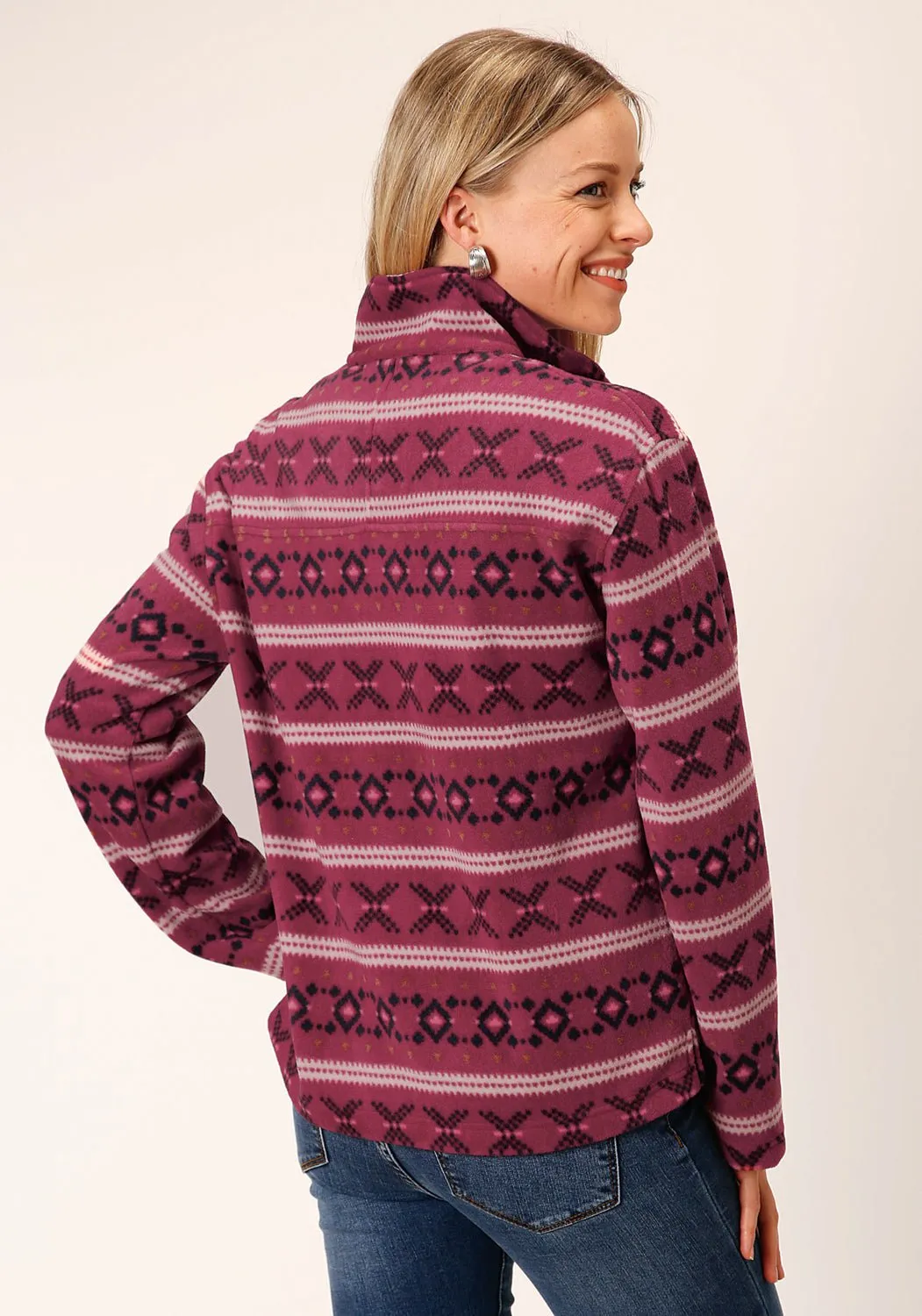 Roper Womens Rusty Aztec Red Polyester Fleece Jacket Everyday Confidence Crisp Look