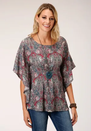 Roper Womens Sage Rayon/Nylon Paisley Print S/S Blouse Cool Feel Premium Fabric Casual Comfort Roper Womens Sage Rayon/Nylon Paisley Print S/S Blouse