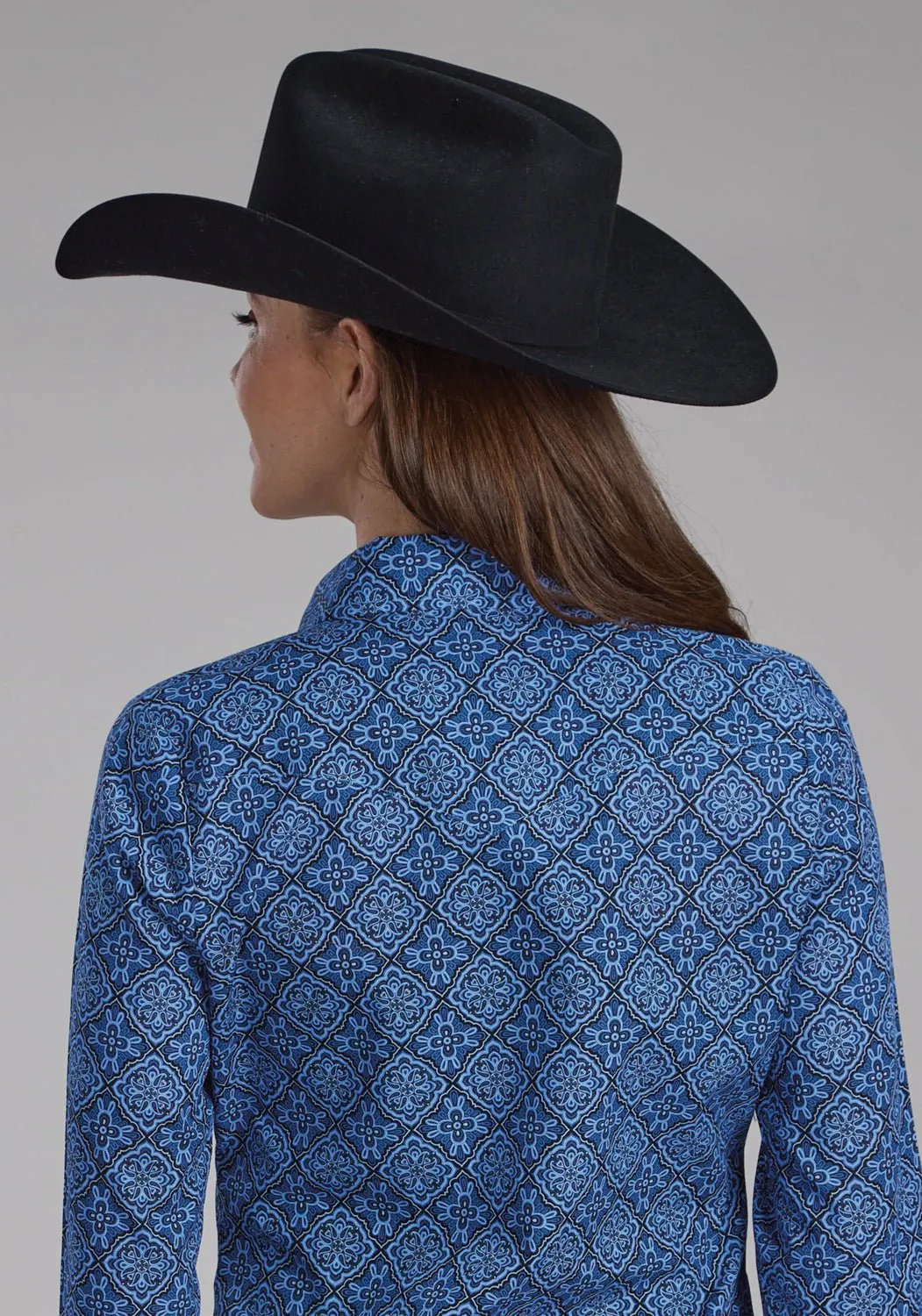 Roper Womens Sapphire Ornamental Blue 100% Cotton L/S Shirt Classic Style Summer Vibes