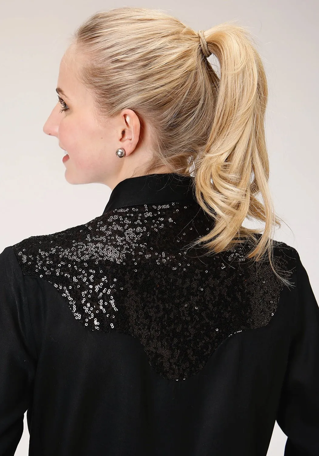 Roper Womens Sequin Boyfriend Black 100% Rayon L/S Shirt networking event