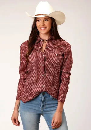 Roper Womens Shadow Geo Red 100% Cotton L/S Shirt Active Wear Limited Edition Roper Womens Shadow Geo Red 100% Cotton L/S Shirt