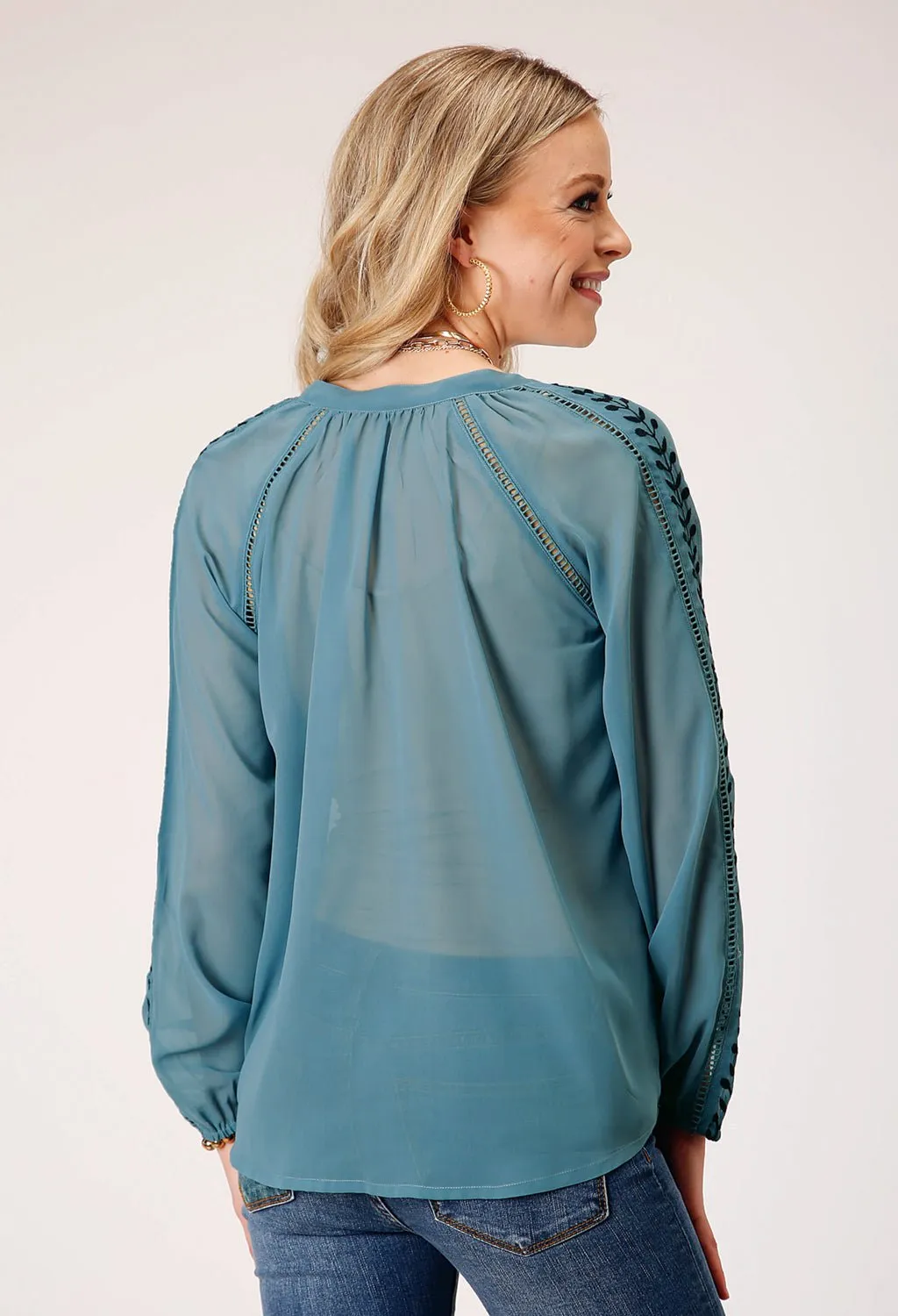 Roper Womens Sheer Floral Blue 100% Polyester L/S Tunic Fashion staples