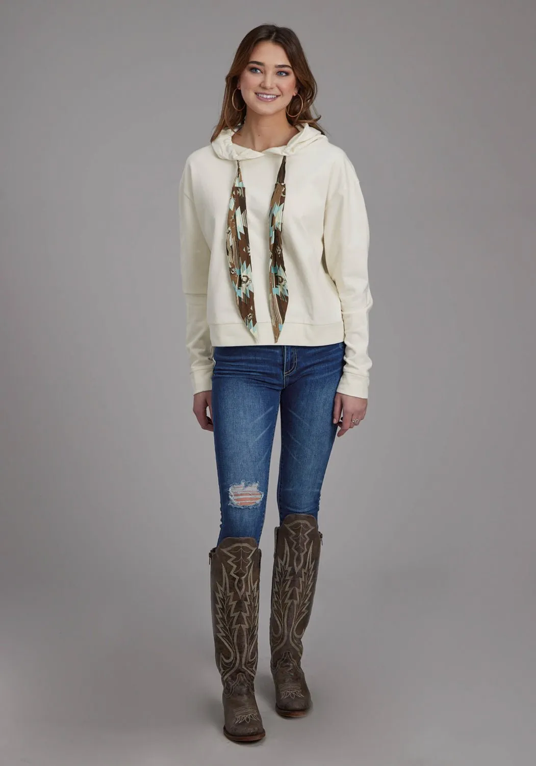 Casual Dressing Smooth Feel Roper Womens Slouchie Cream 100% Cotton Hoodie