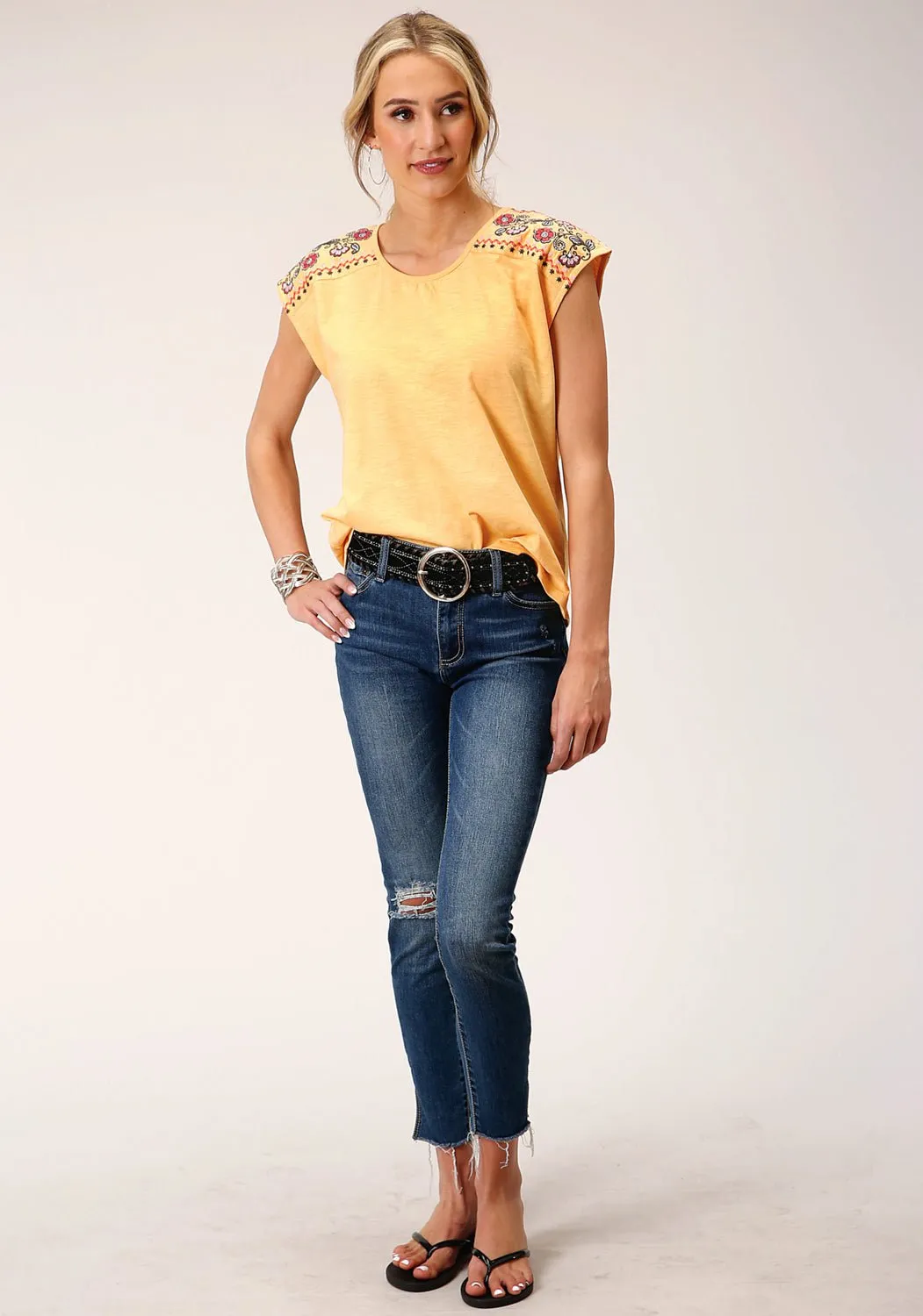 Fashion Layer Sustainable Weave Roper Womens Slub Jersey Yellow 100% Cotton S/L T-Shirt