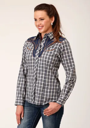 Roper Womens Small Scale Plaid Blue Cotton Blend L/S Shirt All-Season Wear birthday party Essential Wardrobe Roper Womens Small Scale Plaid Blue Cotton Blend L/S Shirt