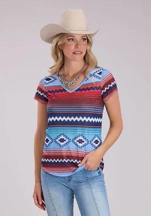Roper Womens Southwestern Sublimation Multi-Color Poly/Spandex S/S Tunic Easy Fashion Active Layering Roper Womens Southwestern Sublimation Multi-Color Poly/Spandex S/S Tunic
