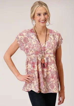 Roper Womens Spring Paisley Yellow 100% Polyester S/S Tunic Biodegradable Cloth Roper Womens Spring Paisley Yellow 100% Polyester S/S Tunic Comfy Layer Date night