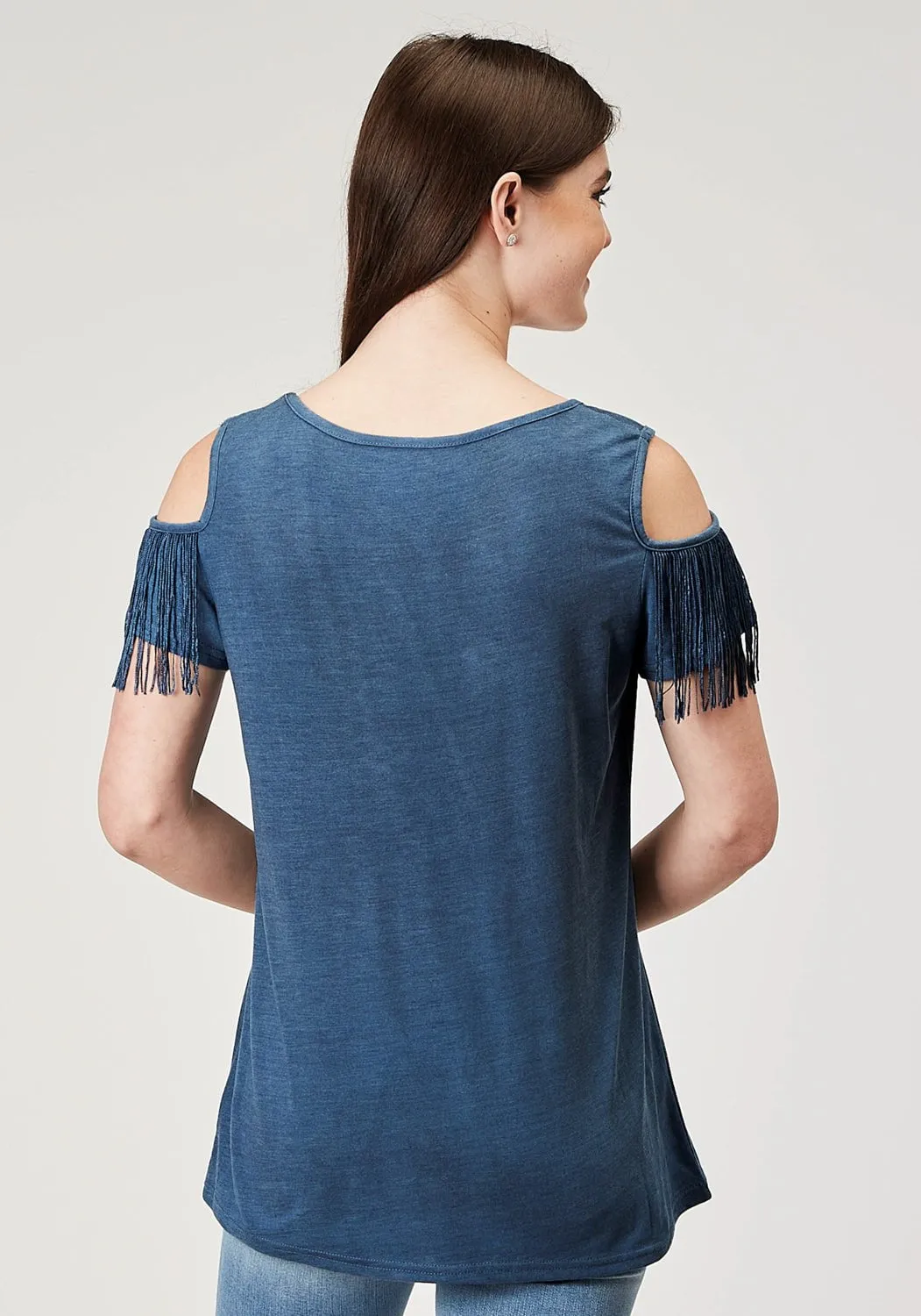 Roper Womens Stay Wild Navy Poly/Cotton Cold Shoulder S/S T-Shirt Minimalist Design