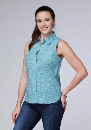 Roper Womens Stretch Neat Green Cotton Blend S/L Shirt Trendy Design Plus Size Fit Roper Womens Stretch Neat Green Cotton Blend S/L Shirt