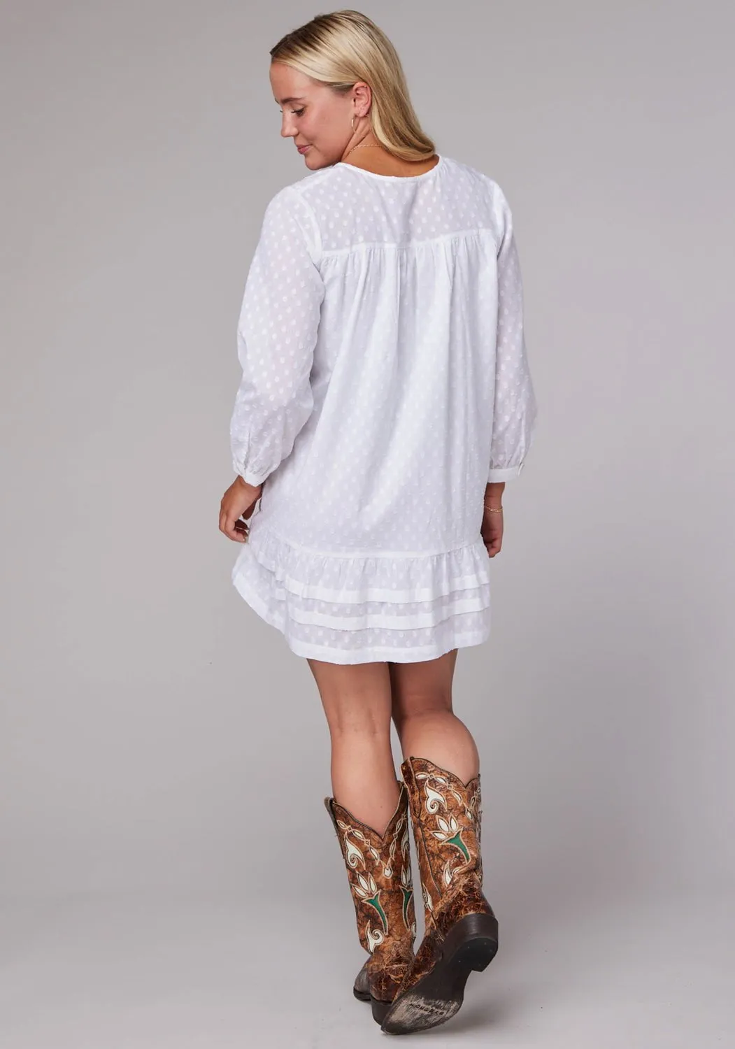 Relaxed Design Style Trendy Choice Roper Womens Swiss Dot Summer White 100% Cotton L/S Dress