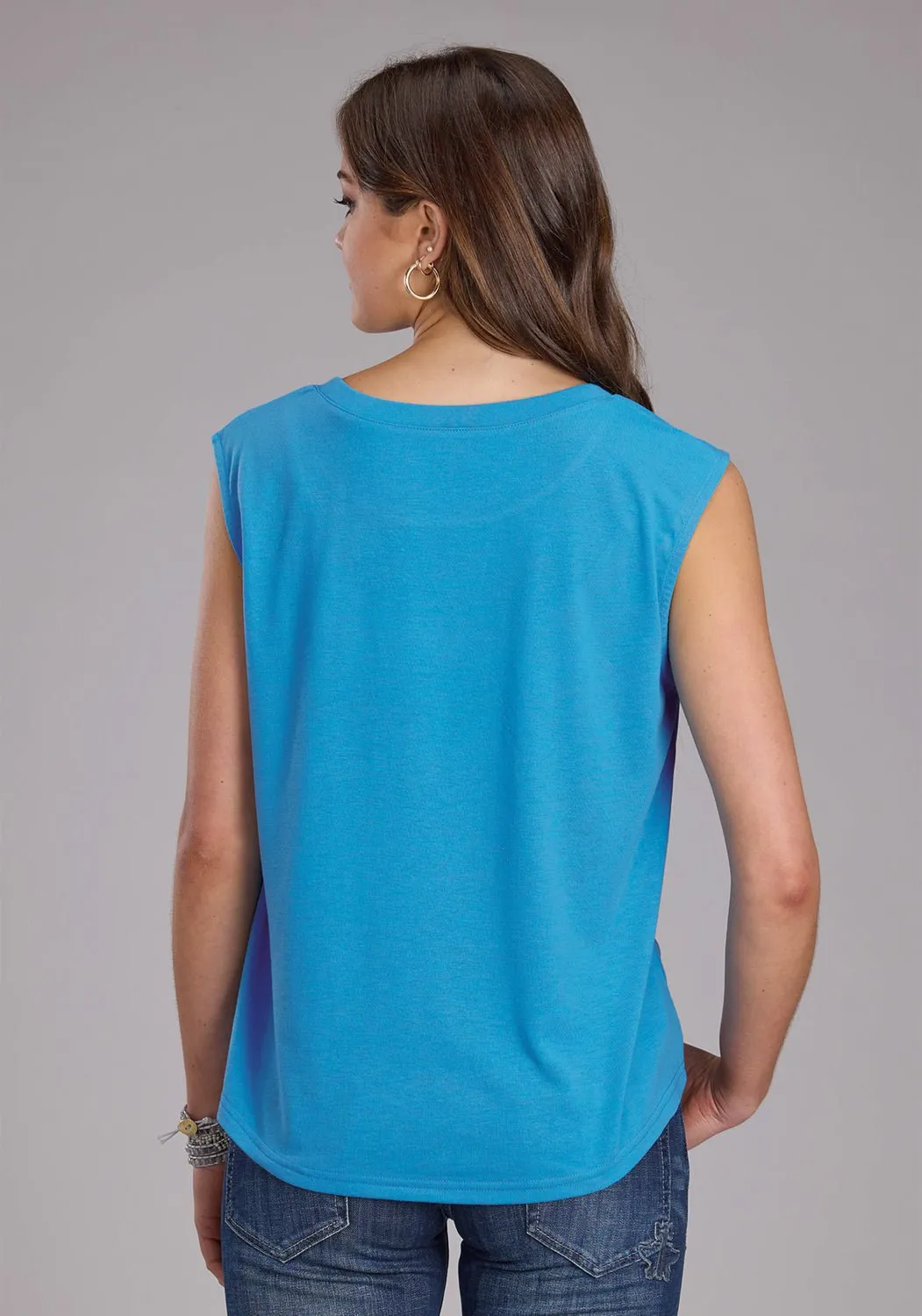Layered Sleeve Cuffs Roper Womens Taco Bout Blue Poly/Rayon S/L T-Shirt