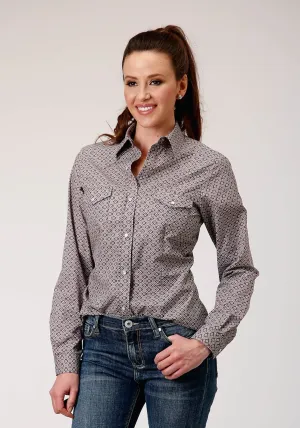 Roper Womens Taupe Retro Wine Cotton Blend L/S Shirt Effortless Style Roper Womens Taupe Retro Wine Cotton Blend L/S Shirt Relaxed Style