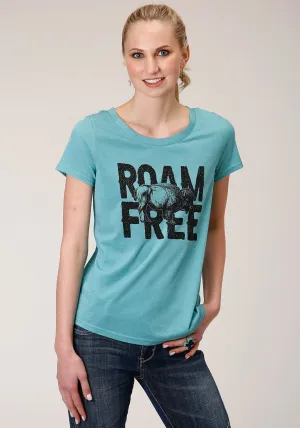 Roper Womens Teal Poly/Rayon Roam Free S/S Buffalo T-Shirt Relaxed Design Roper Womens Teal Poly/Rayon Roam Free S/S Buffalo T-Shirt Year-Round Favorite Travel-friendly