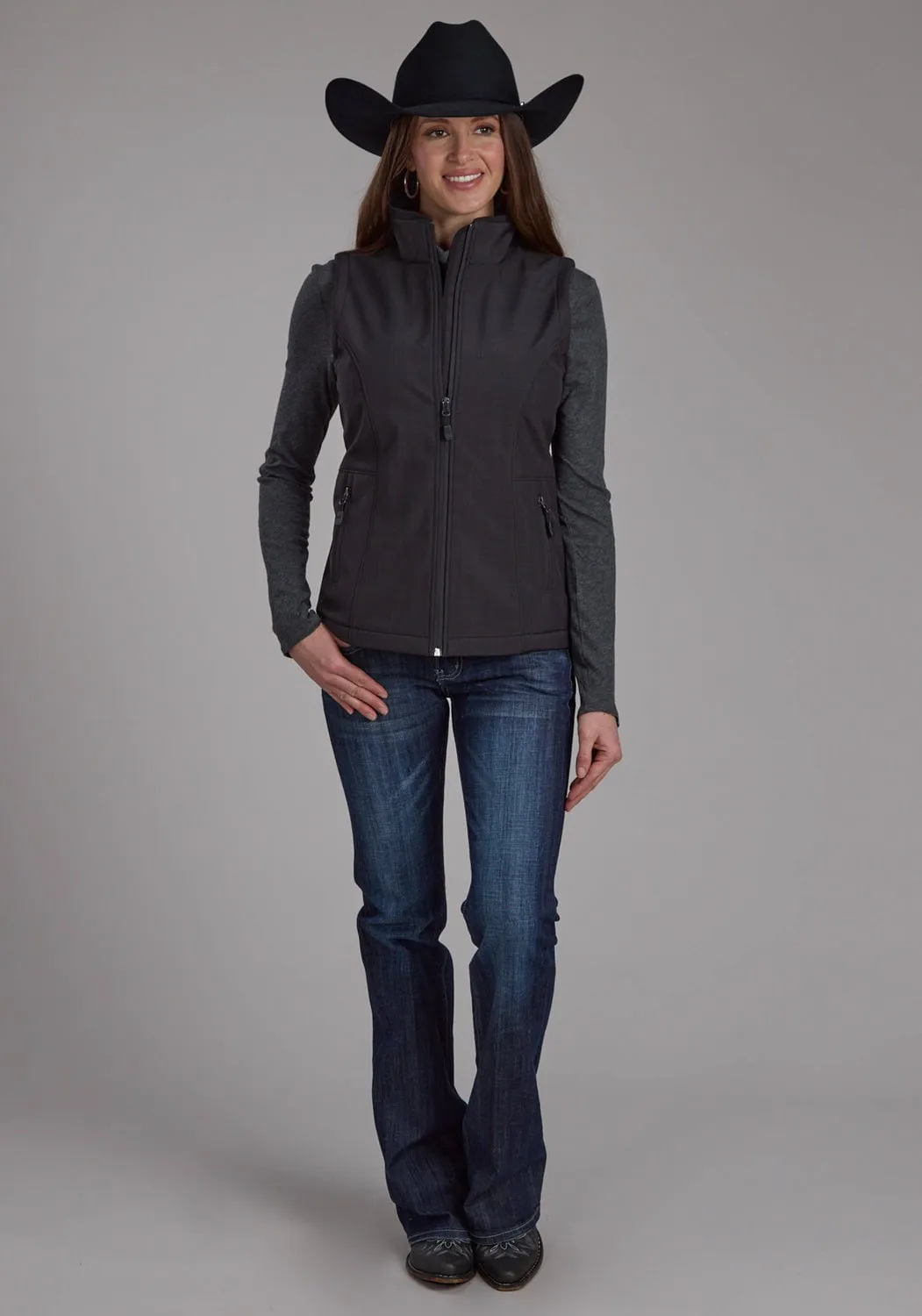 Tailored Cut Roper Womens Technical Fleece Charcoal Fleece Softshell Vest
