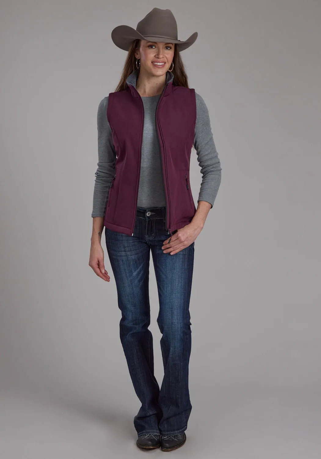 Advanced Stretch Recovery Roper Womens Technical Fleece Wine Polyester Softshell Vest