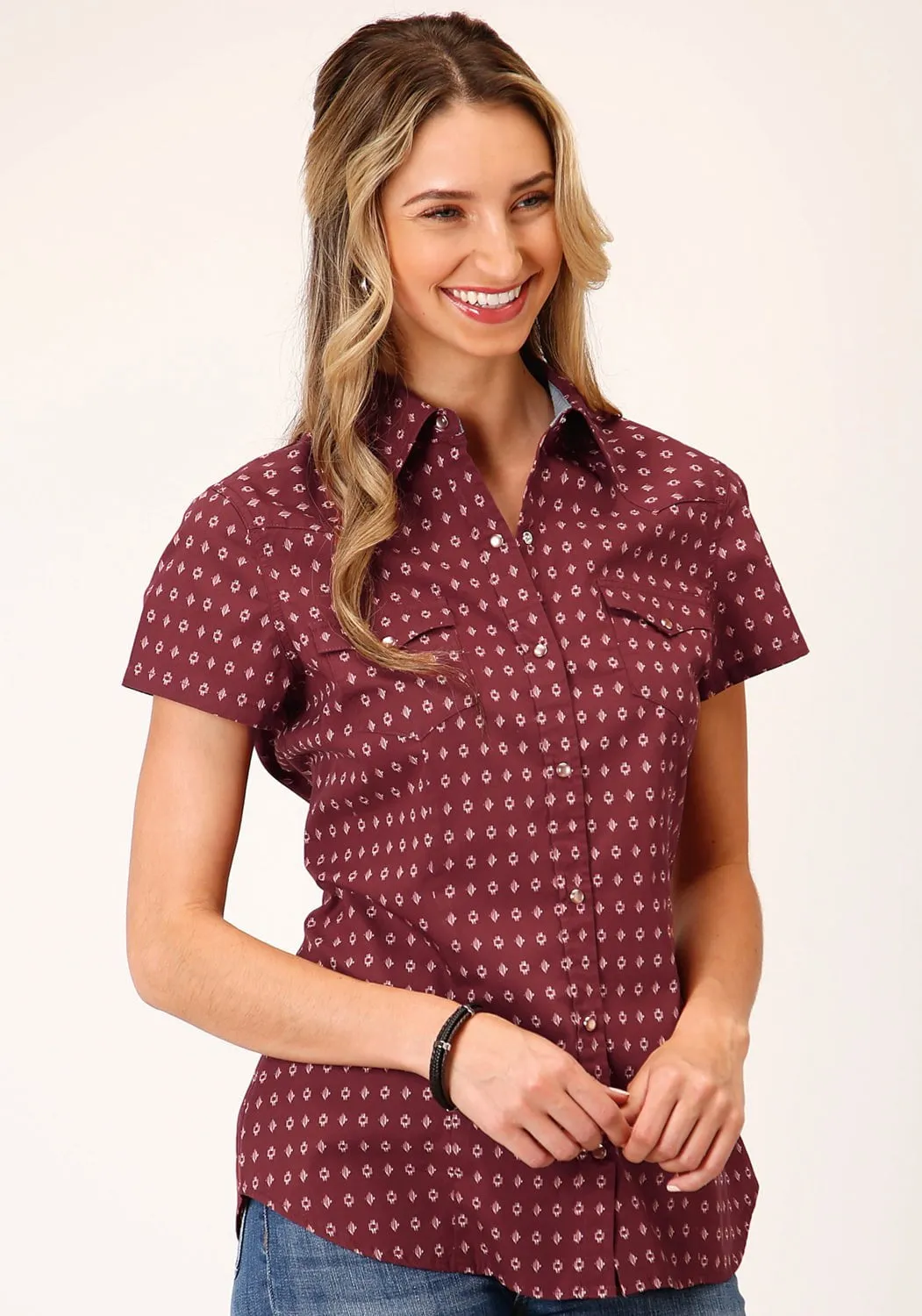 Everyday Layer Roper Womens Texture Diamond Red 100% Cotton S/S Shirt