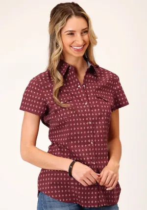 Roper Womens Texture Diamond Red 100% Cotton S/S Shirt Durable Stitching Everyday Layer Roper Womens Texture Diamond Red 100% Cotton S/S Shirt