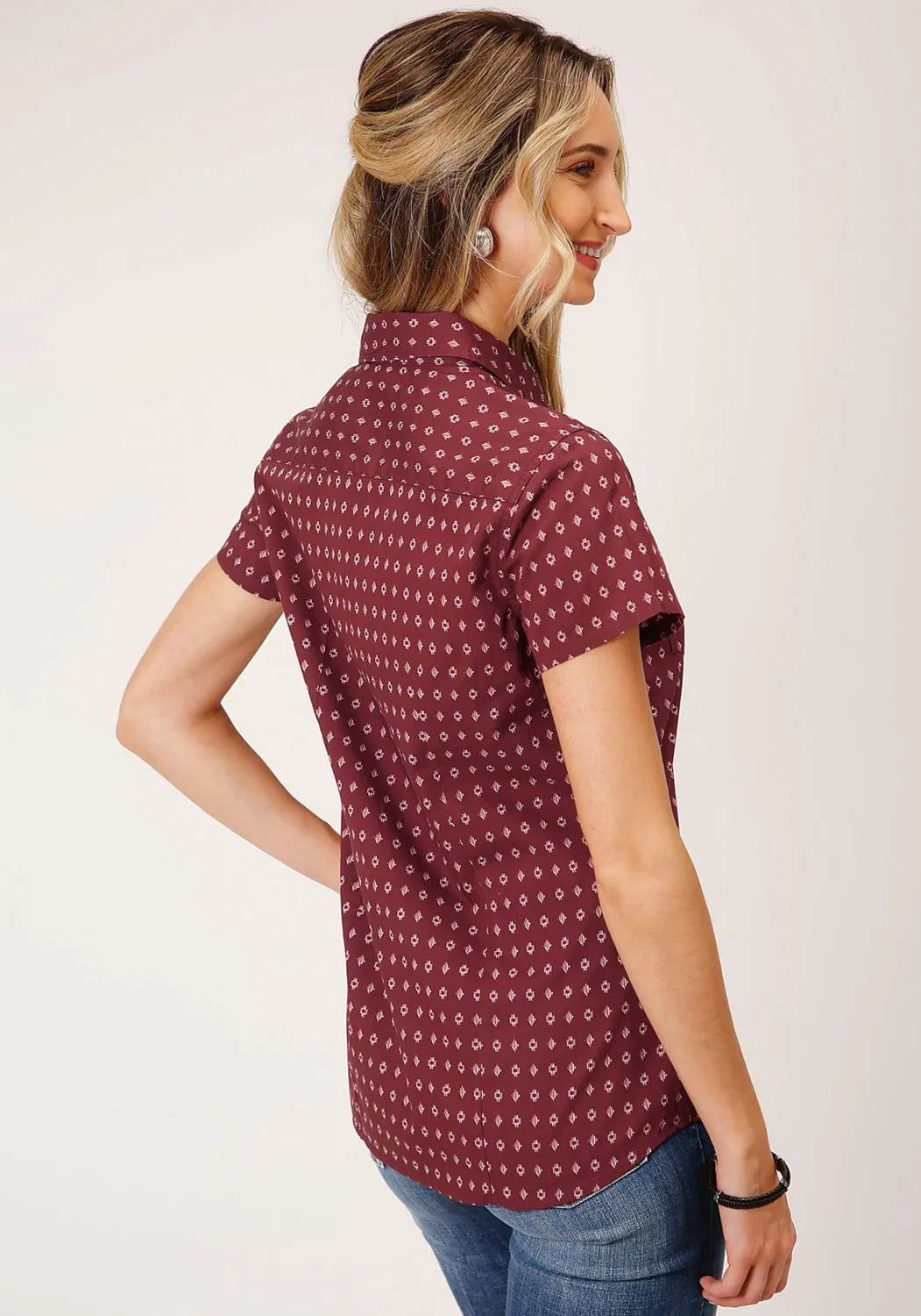 Resort Wear Roper Womens Texture Diamond Red 100% Cotton S/S Shirt