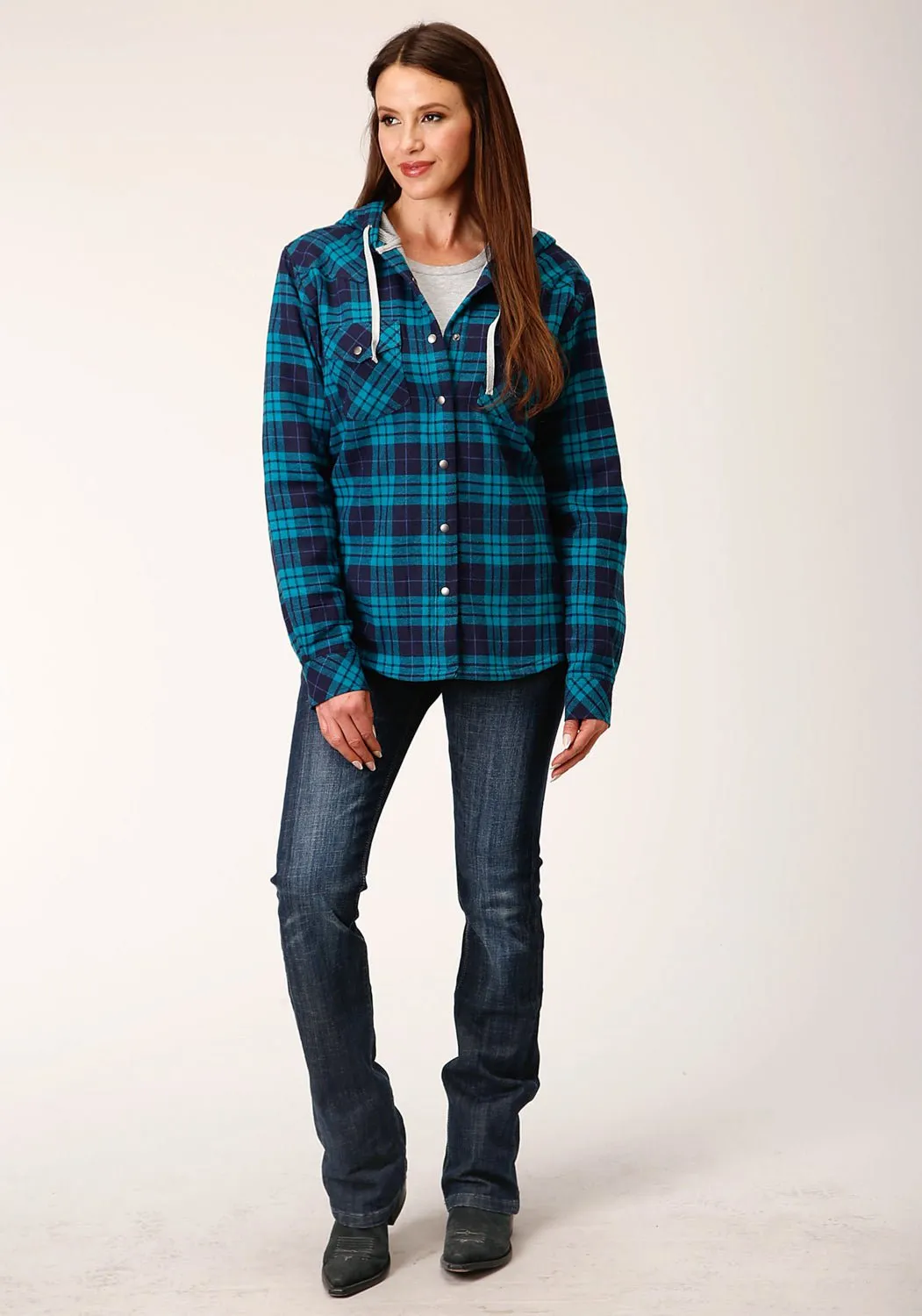 Roper Womens Thermal Lined Flannel Blue 100% Cotton Jacket tailored look City Life Style