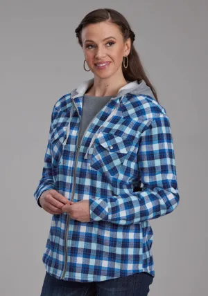 Roper Womens Thermal Lined Flannel Blue/White 100% Cotton Jacket Dynamic Style Soft Wash Treatment Roper Womens Thermal Lined Flannel Blue/White 100% Cotton Jacket