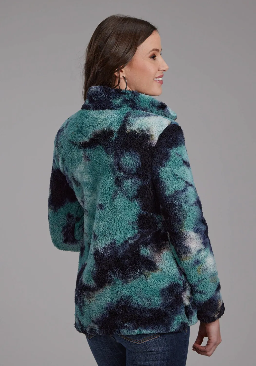 Roper Womens Tie Dye Polar Blue 100% Polyester Fleece Jacket Festival Outfit Urban Explorer Base Layer