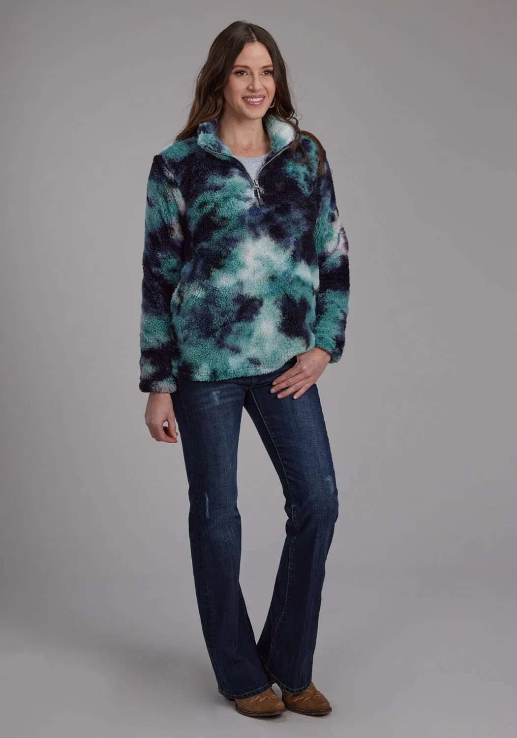 Durable Hardware Stylish Touch Roper Womens Tie Dye Polar Blue 100% Polyester Fleece Jacket