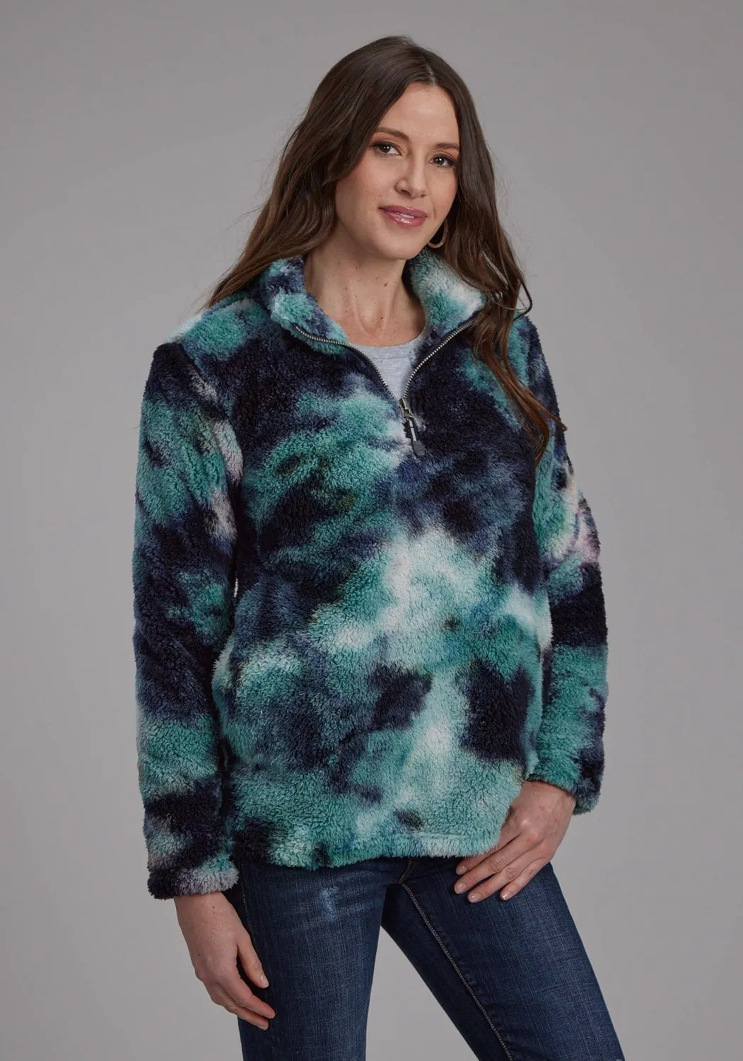 Durable Minimalist Style Party Look Roper Womens Tie Dye Polar Blue 100% Polyester Fleece Jacket