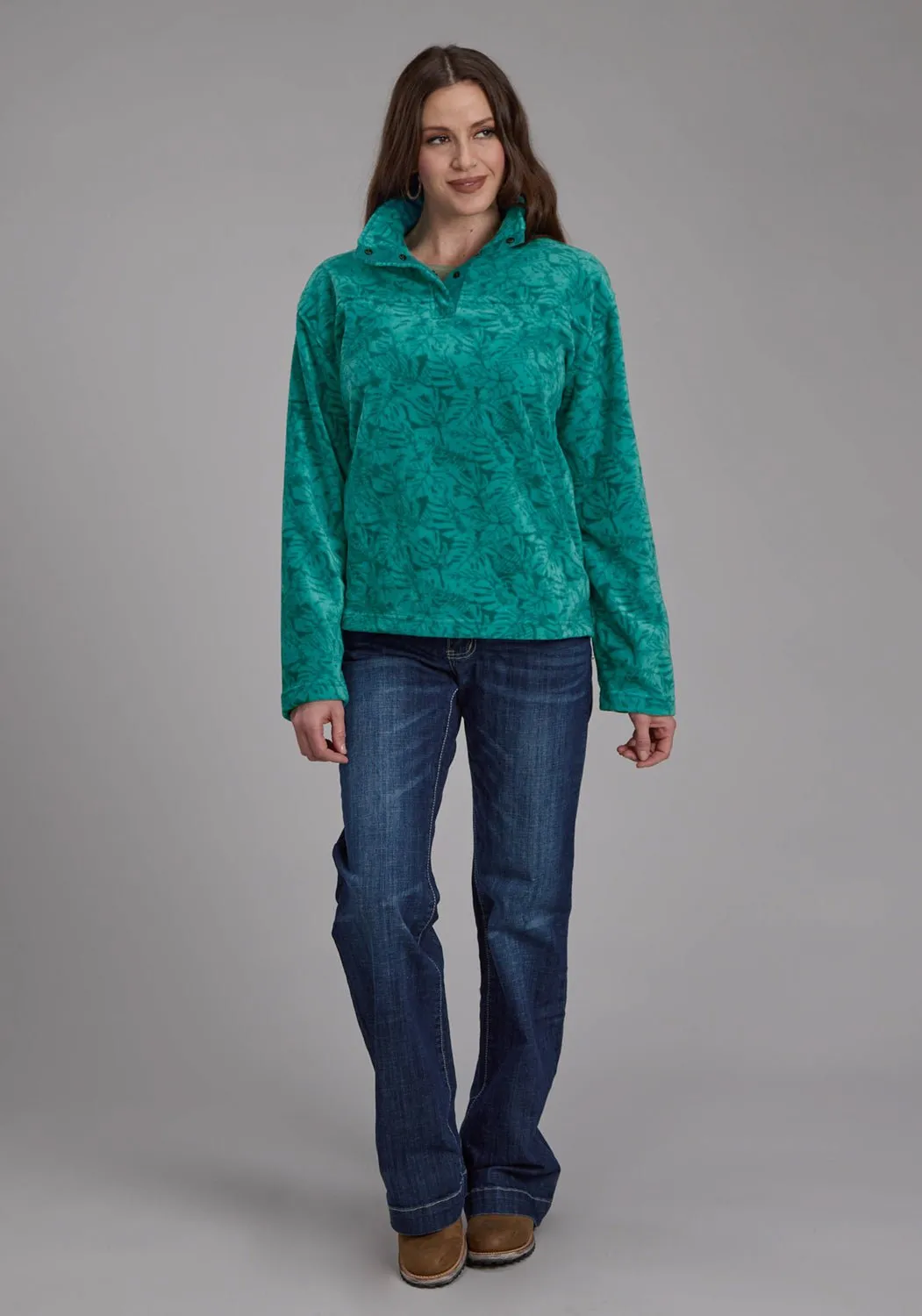 Roper Womens Tropical Print Jade 100% Polyester Fleece Jacket Casual Wear Street Inspired