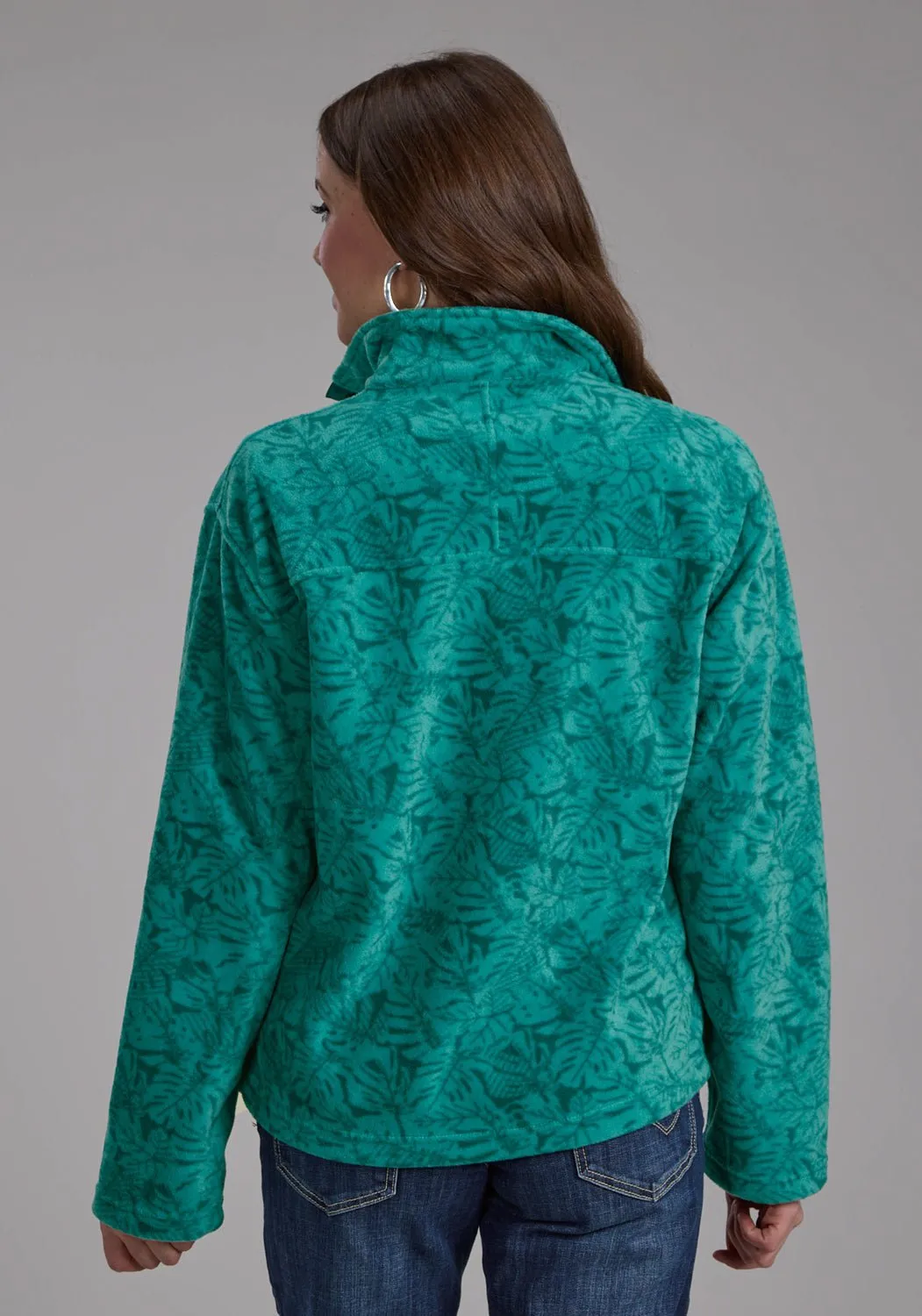 Roper Womens Tropical Print Jade 100% Polyester Fleece Jacket Daily Clothing