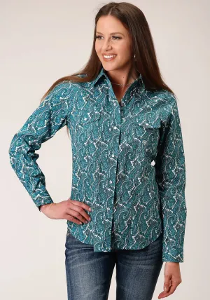Roper Womens Turquoise 100% Cotton Upstream Paisley L/S Shirt Forever Wear Sustainable Evening Stroll Casual Roper Womens Turquoise 100% Cotton Upstream Paisley L/S Shirt