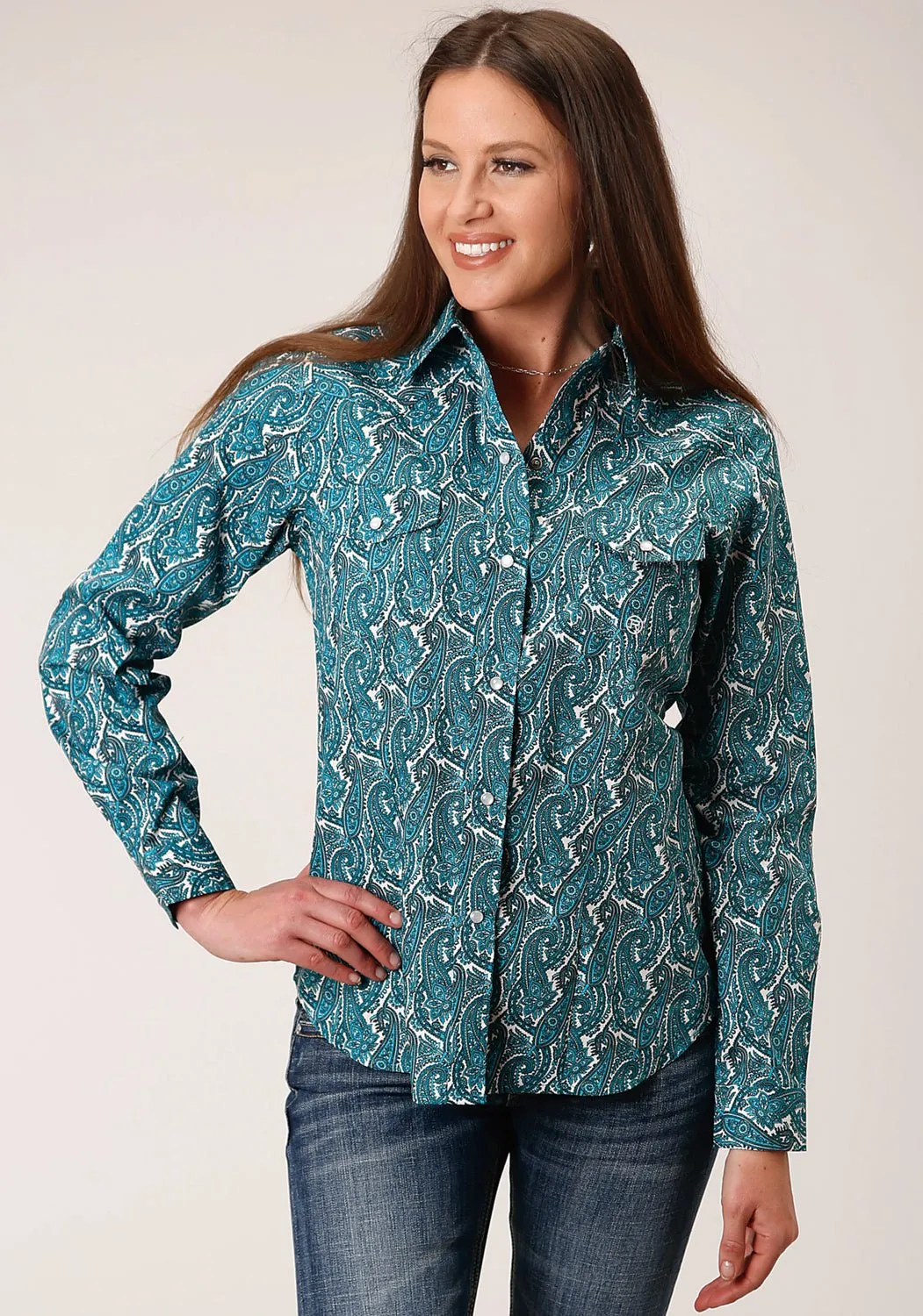 Roper Womens Turquoise 100% Cotton Upstream Paisley L/S Shirt Street Mood