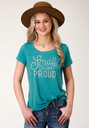 Roper Womens Turquoise Poly/Rayon Small Town Proud S/S T-Shirt Biodegradable Textile Option Cruise Collection Animal Print Roper Womens Turquoise Poly/Rayon Small Town Proud S/S T-Shirt