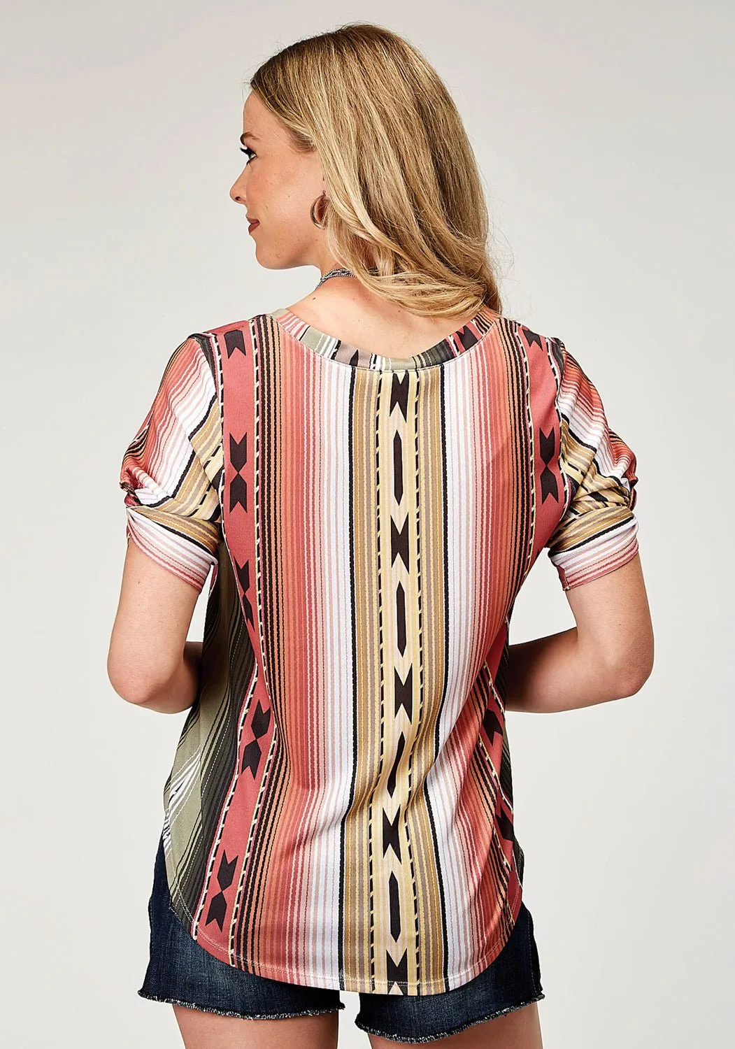 Roper Womens Twisted Sublimation Multi-Color Poly/Spandex S/S Blouse Tailored Cut