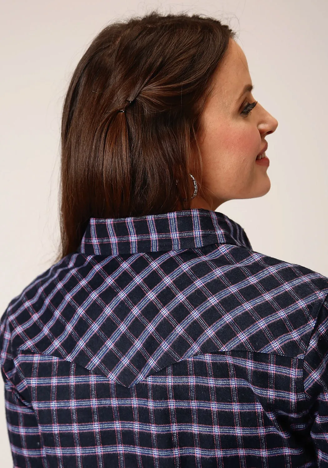 Casual Day Roper Womens Unlined Flannel Blue 100% Cotton L/S Shirt