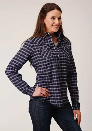 Roper Womens Unlined Flannel Blue 100% Cotton L/S Shirt Reinforced Buttons Plus Size Fit All day wearability Roper Womens Unlined Flannel Blue 100% Cotton L/S Shirt