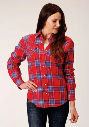 Roper Womens Unlined Flannel Red 100% Cotton L/S Shirt Active Lifestyle Cozy Wear Relaxed Style Roper Womens Unlined Flannel Red 100% Cotton L/S Shirt