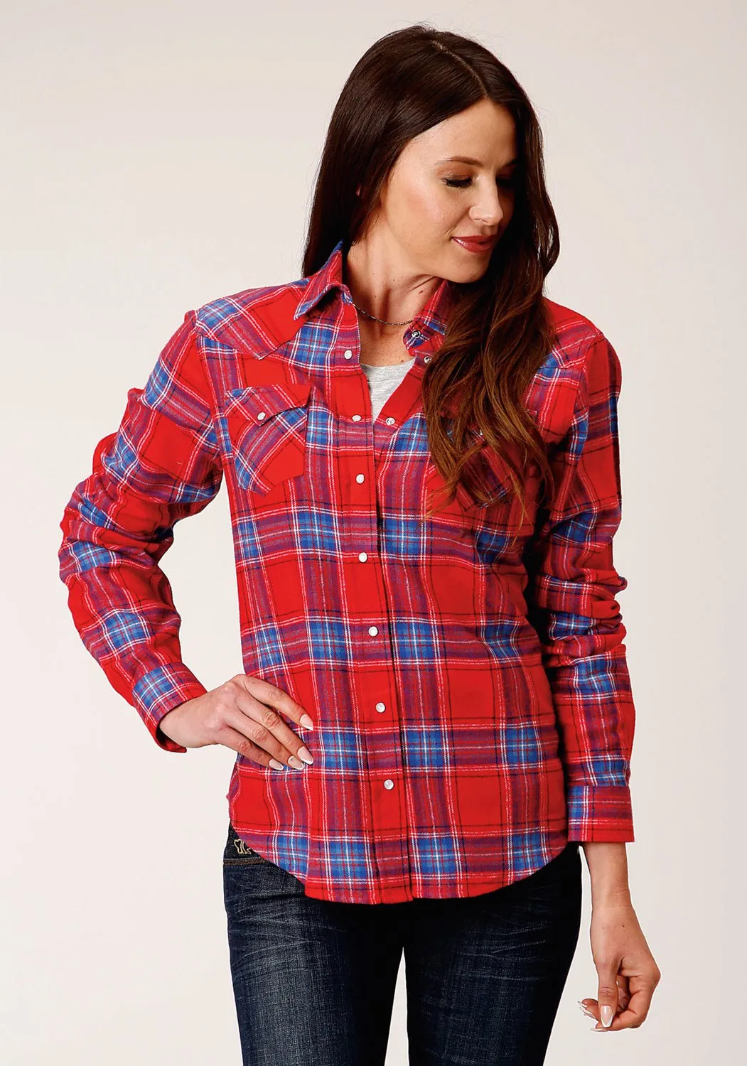 Cozy Wear Relaxed Style Roper Womens Unlined Flannel Red 100% Cotton L/S Shirt