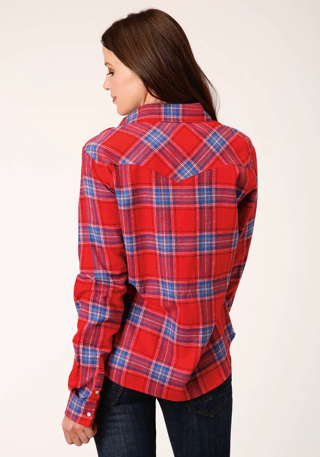 Fashion Layer Roper Womens Unlined Flannel Red 100% Cotton L/S Shirt