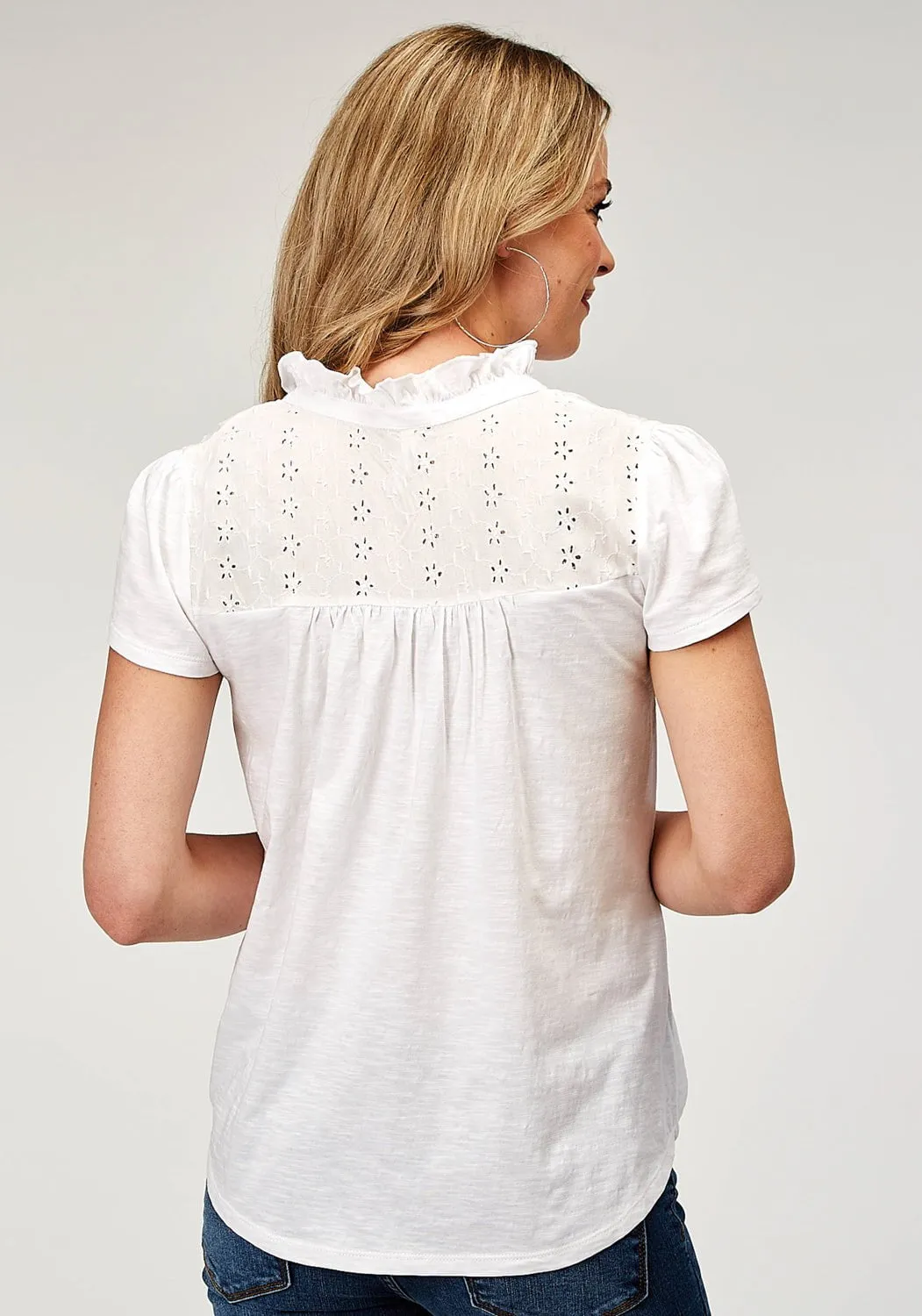 Street Wear No Slip Shoulder Grip Roper Womens Victorian Shiffley White 100% Cotton S/S Shirt