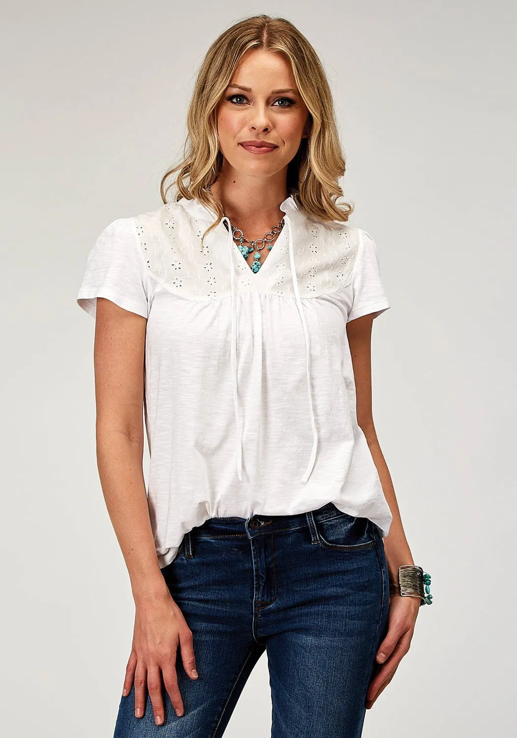 Roper Womens Victorian Shiffley White 100% Cotton S/S Shirt Seasonal Fashion