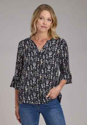 Roper Womens Vintage Floral Print Black/White 100% Rayon S/S Tunic Layering Essential Chic Ensemble Roper Womens Vintage Floral Print Black/White 100% Rayon S/S Tunic