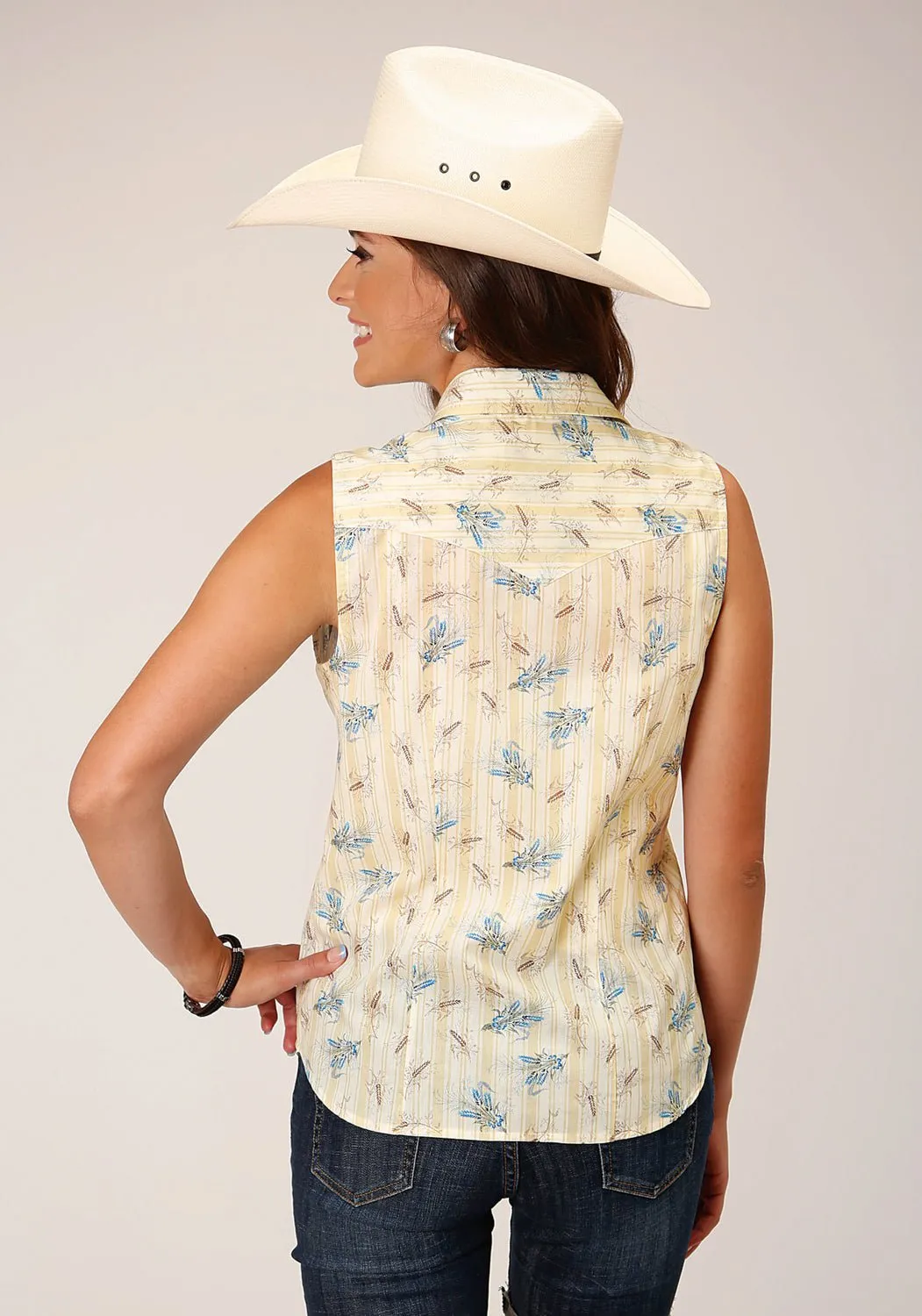 Roper Womens Vintage Wheat Tan Cotton Blend S/L Shirt Winter Retreat High-Quality Material