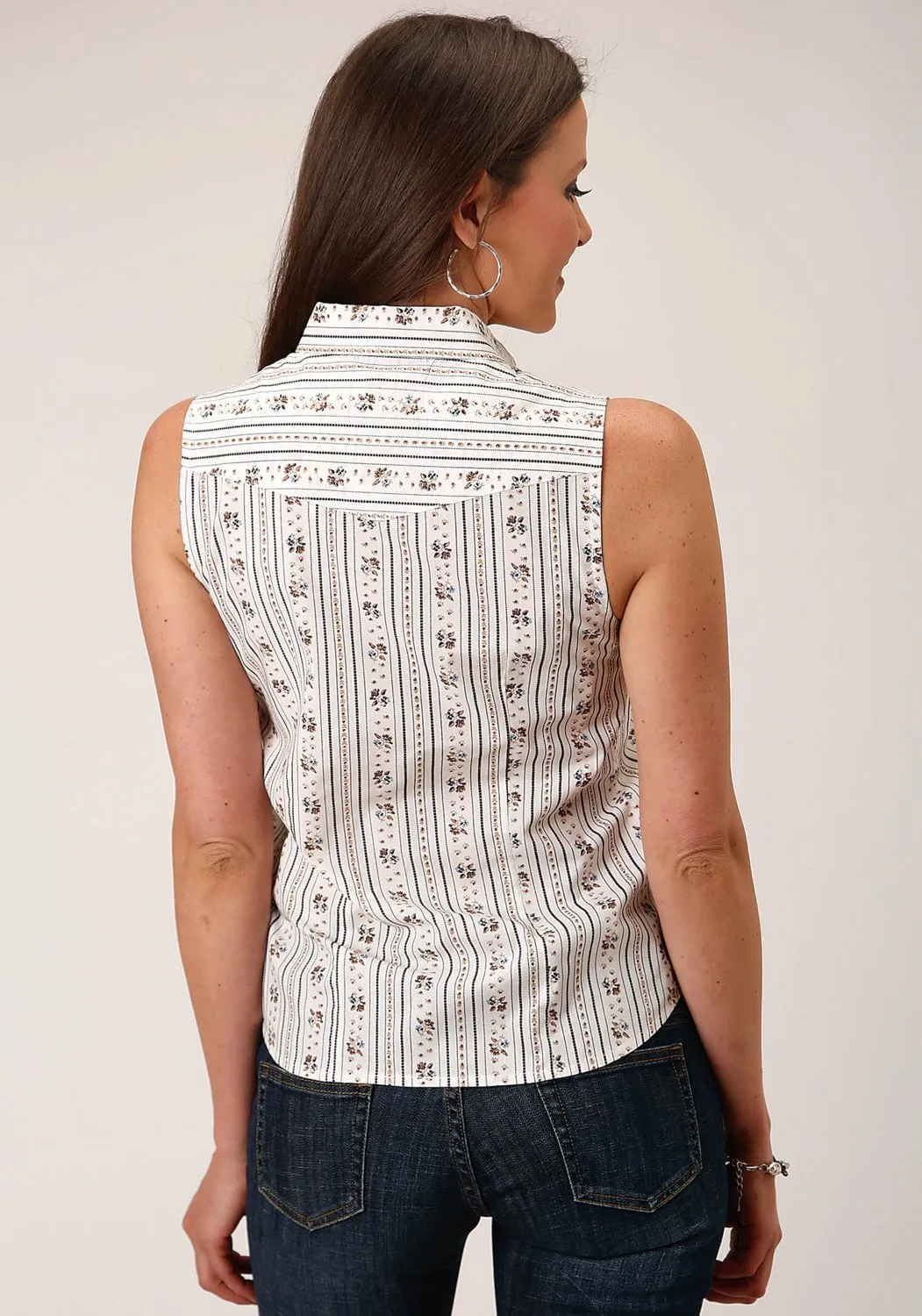 Roper Womens Wallpaper Stripe White Cotton Blend S/L Shirt Eco Friendly Dye Seasonal Essential