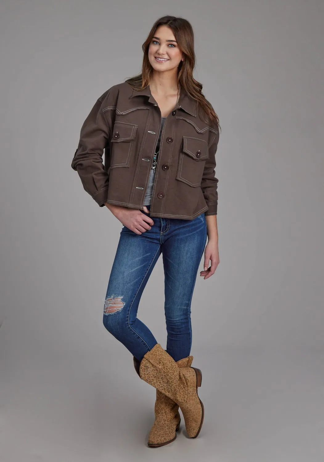 Roper Womens Western Crop Brown 100% Cotton Jacket Timeless Feel