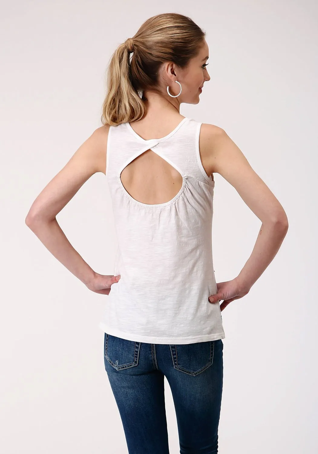 Tuckable Hem Roper Womens White 100% Cotton Beaded Stars S/L Tank Top