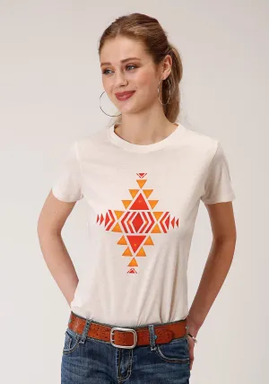 Roper Womens White 100% Cotton Red Aztec S/S T-Shirt Comfort First Roper Womens White 100% Cotton Red Aztec S/S T-Shirt Trendy Pattern Timeless Style