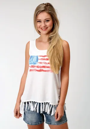 Roper Womens White Cotton Blend Feather Flag Tank Top Seamless Stitching Roper Womens White Cotton Blend Feather Flag Tank Top Practical Choice Road Trip Ready